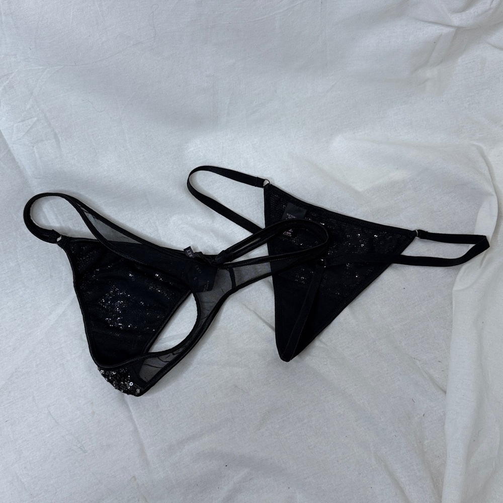 Victorias Secret Gorgeous Plunge Sequin Bra Silver Black 34C - Picture 9 of 9